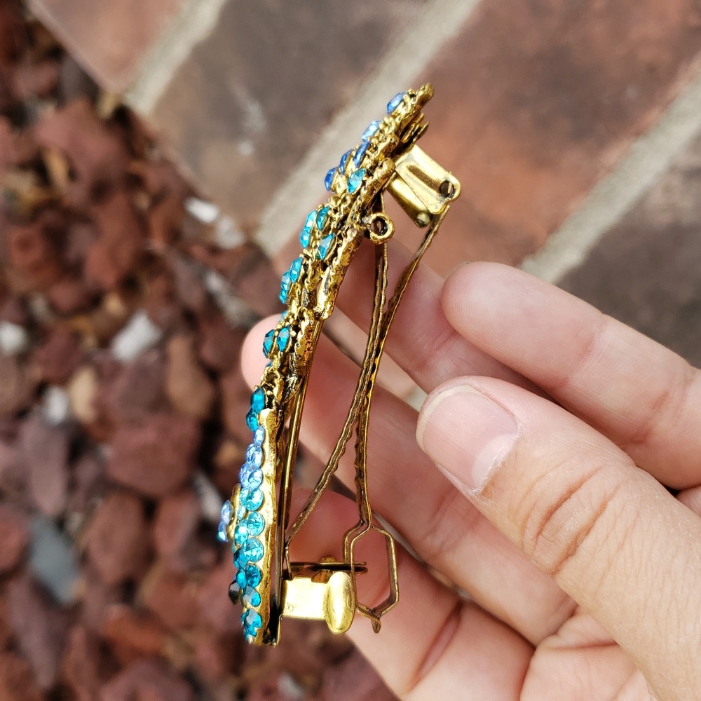 Vintage Womens Hair Barrette Peacock Rhinestone Hair Clip Victorian Timeless - Picture 10 of 13